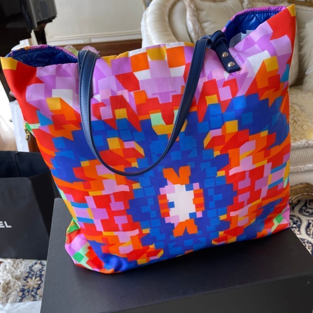 Chanel Geometric Multicolor Nylon Tote